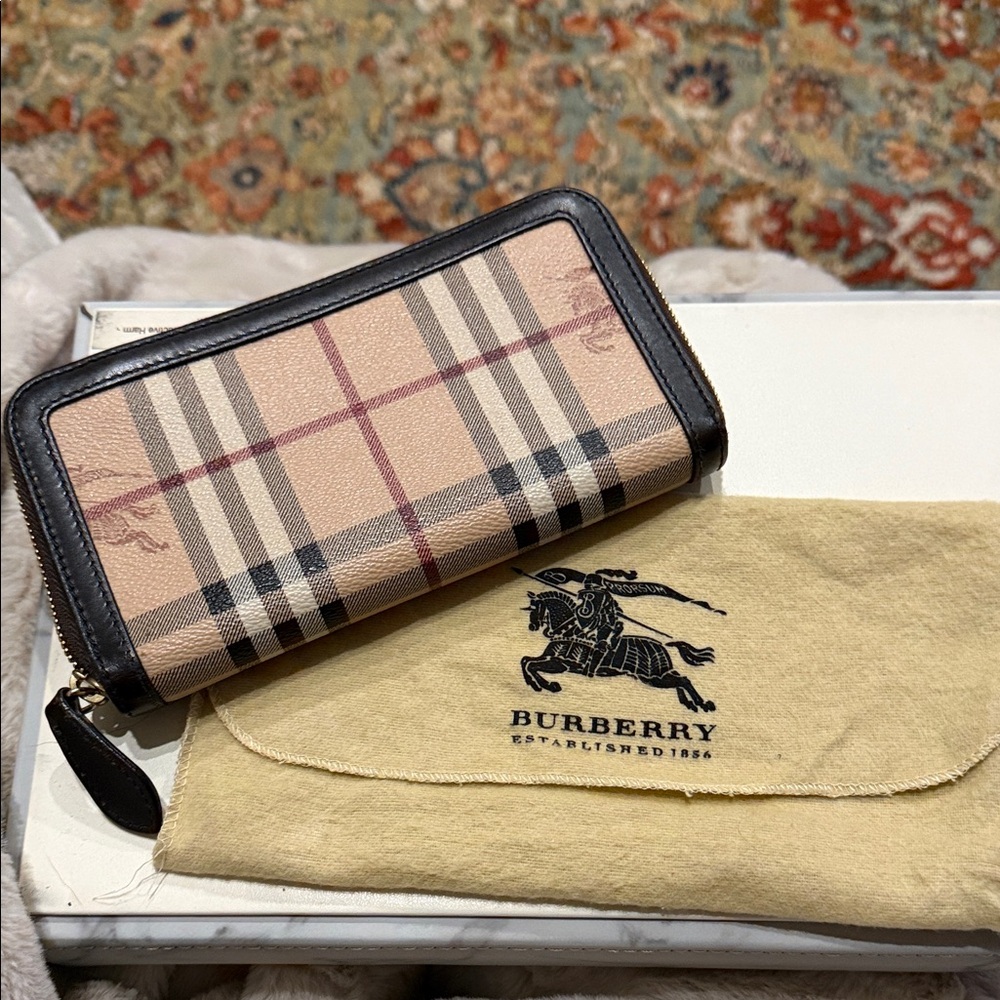 Burberry Beige and Black Checkered Wallet